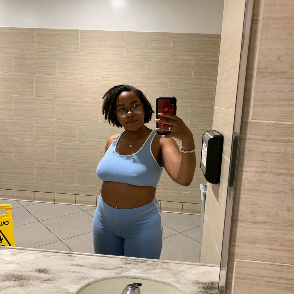 Blue and white two piece ZARA lounge set